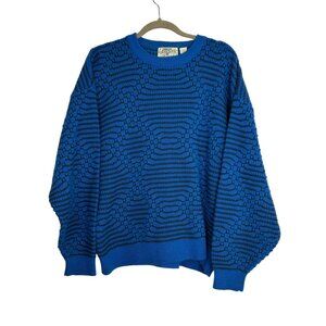 VTG Saturdays Mens Medium Blue Knit Sweater Textured Geometric Pattern Acrylic